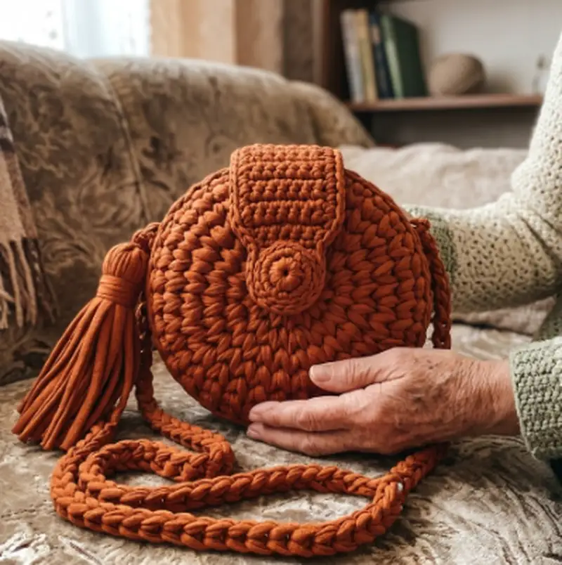 Complimentary Beginner Friendly crochet pattern: Round Bag with T-Shirt Yarn Pattern - Simple to follow guide
