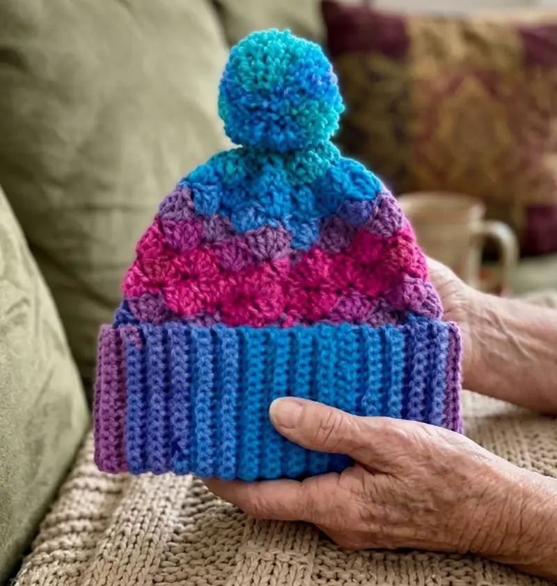 Quality crochet pattern: Stripy Shell Stitches Crochet Hat Pattern - Beginner Friendly level guide with complete instructions