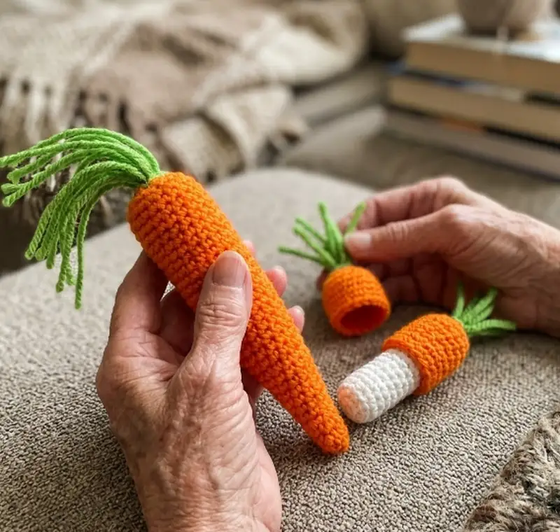 Quality crochet pattern: Carrot Lip Balm Holder Amigurumi Pattern - Beginner Friendly level guide with complete instructions