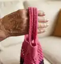 Crochet Market Bag Pattern step 2 - assembly progress