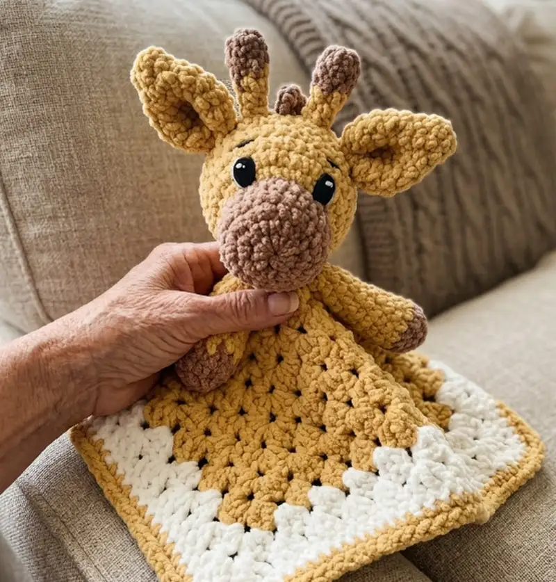 Complimentary Intermediate crochet pattern: Giraffe Lovey Blanket Amigurumi Pattern - Simple to follow guide