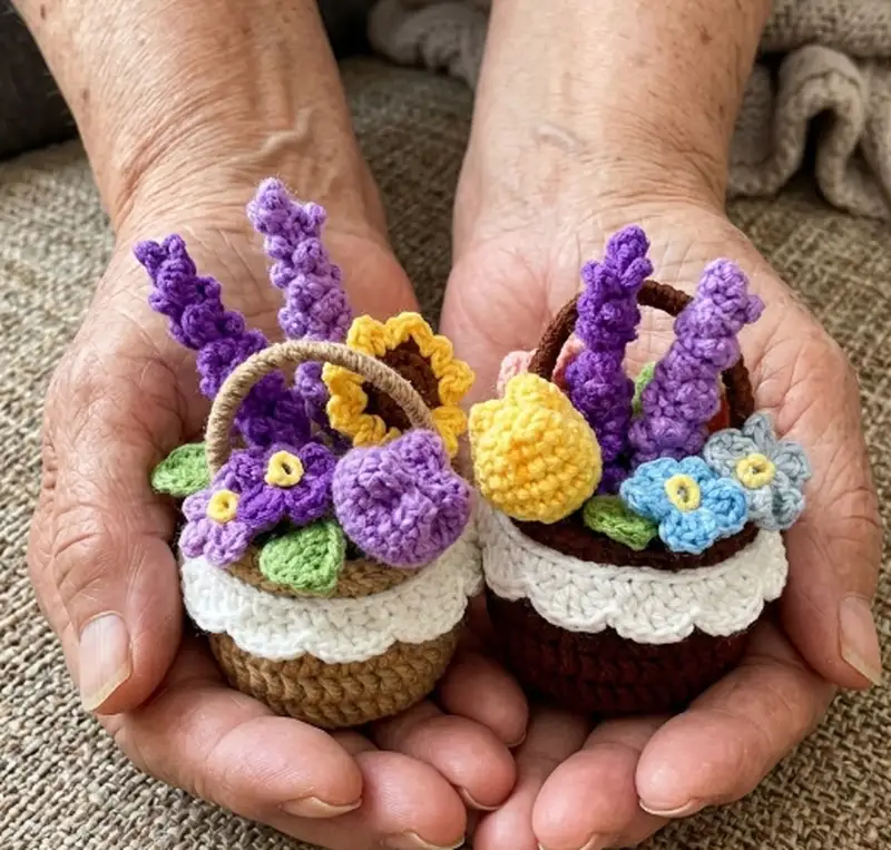 Quality crochet pattern: Mini Flower Basket & Flowers Amigurumi Pattern - Intermediate level guide with complete instructions
