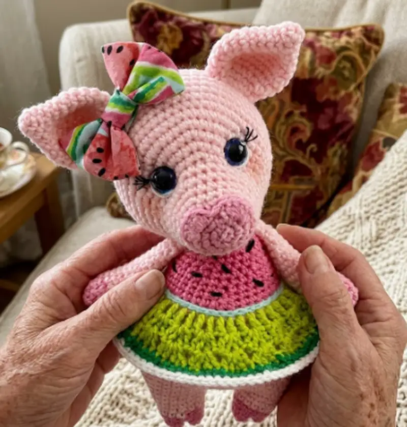 Complimentary Intermediate crochet pattern: Millie the Melon Pig Amigurumi Pattern - Simple to follow guide
