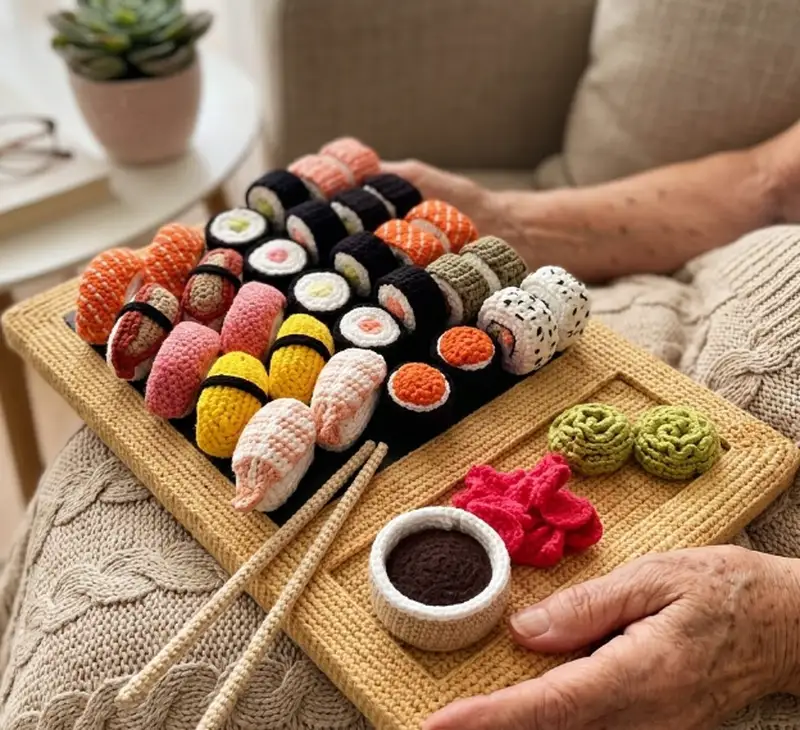 Complimentary Intermediate crochet pattern: Sushi Set Amigurumi Pattern - Simple to follow guide