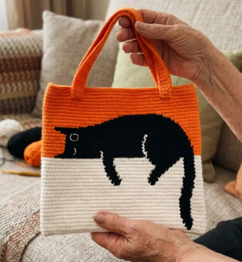 Complimentary Intermediate crochet pattern: Black Cat Bag Crochet Pattern - Simple to follow guide