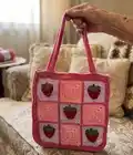 Strawberry Tote Bag and Drawstring Pouch Crochet Pattern step 1 - construction progress