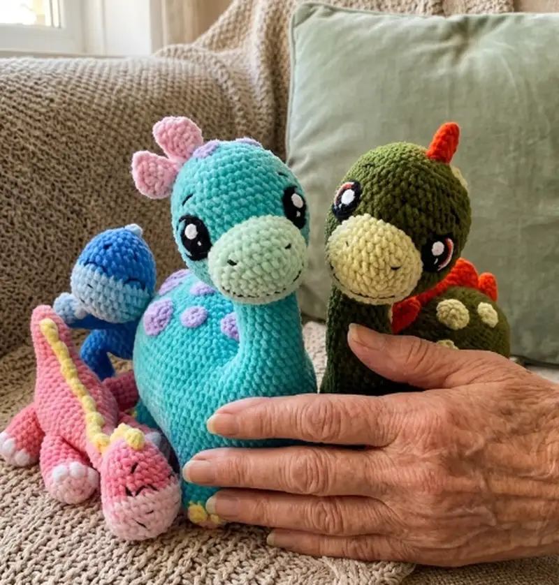 Complimentary Intermediate crochet pattern: Dino Family Amigurumi Pattern - Simple to follow guide
