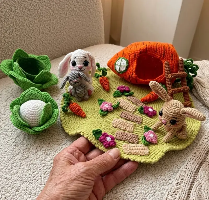 Complimentary Intermediate crochet pattern: Bunny's House Amigurumi Pattern - Simple to follow guide