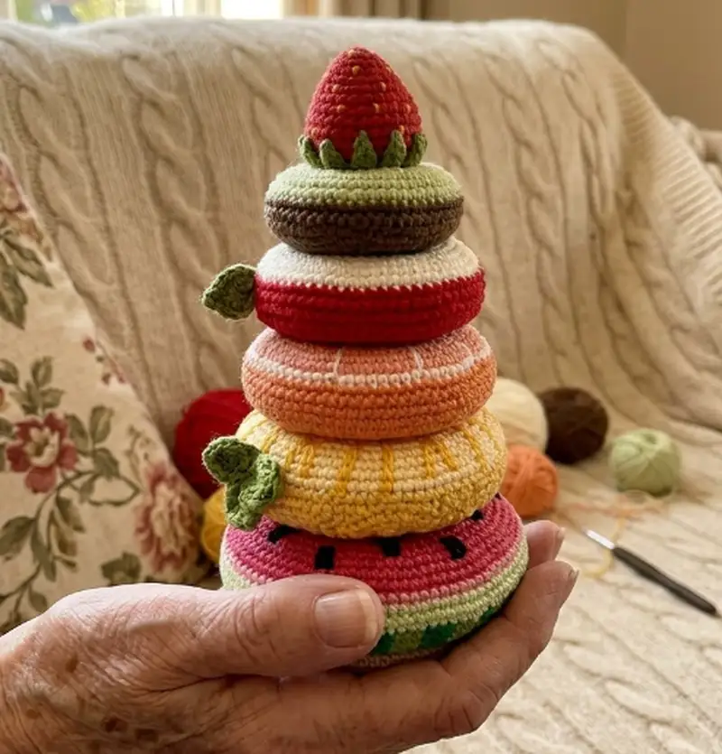 Complimentary Intermediate crochet pattern: Fruit Stacking Toy Amigurumi Pattern - Simple to follow guide