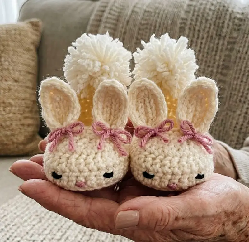 Quality crochet pattern: Hoppy Baby Bunny Slippers Pattern - Intermediate level guide with complete instructions