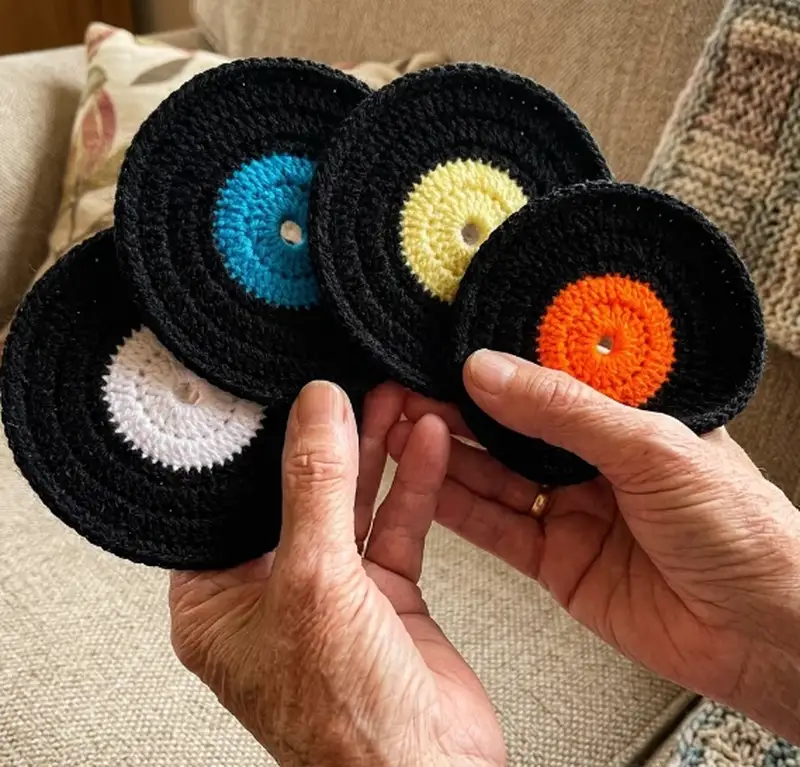 Complimentary Beginner Friendly crochet pattern: Vinyl Record Coasters Pattern - Simple to follow guide