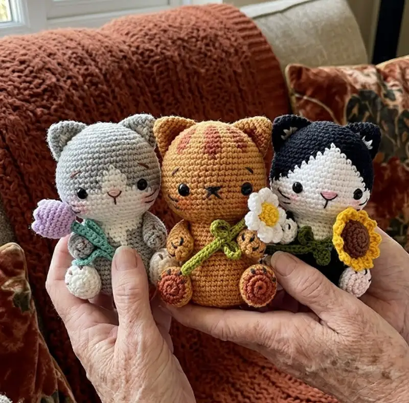 Complimentary Intermediate crochet pattern: The cats and flowers Amigurumi Pattern - Simple to follow guide