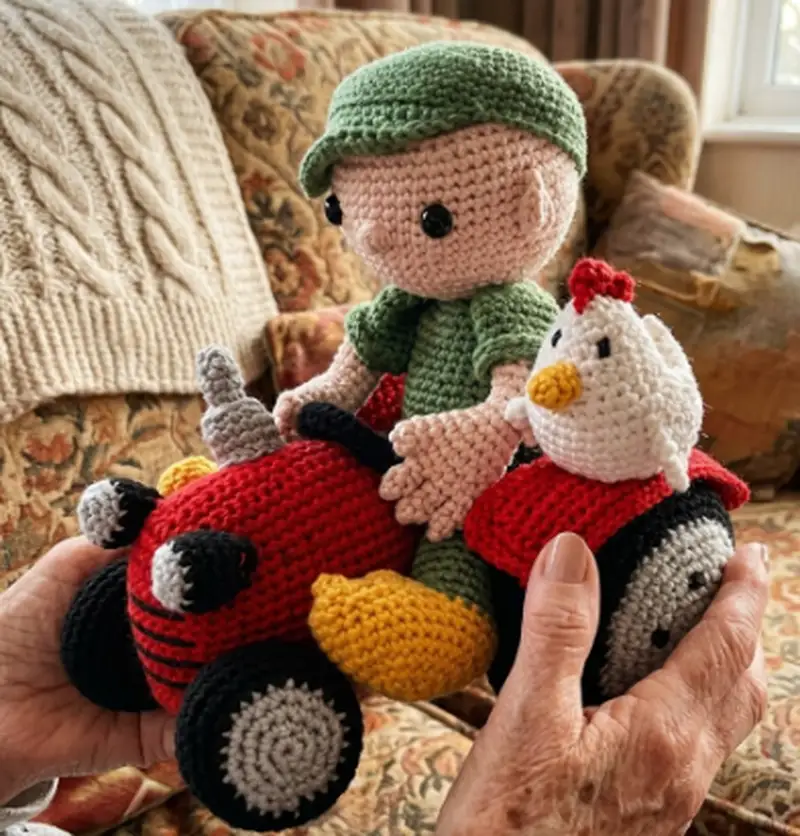 Complimentary Intermediate crochet pattern: Farmer Teun and tractor Amigurumi Pattern - Simple to follow guide