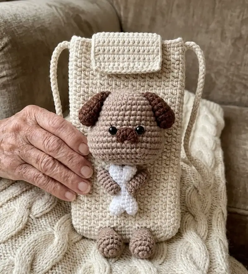 Quality crochet pattern: Dog Phone Pouch Amigurumi Pattern - Intermediate level guide with complete instructions
